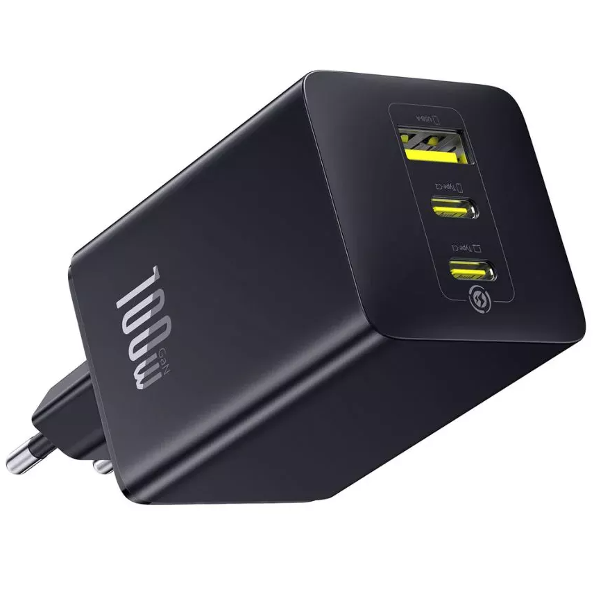 Cargador de Red Baseus EnerFill FE11, 100W, 5A, 1 x USB-A - 2 x USB-C, Gris P10182102123