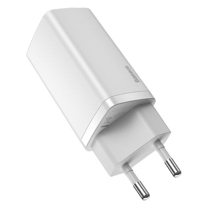 Cargador de red Baseus GaN2 Lite, 65W, 3A, 1 x USB-A - 1 x USB-C, Blanco CCGAN2L-B02 