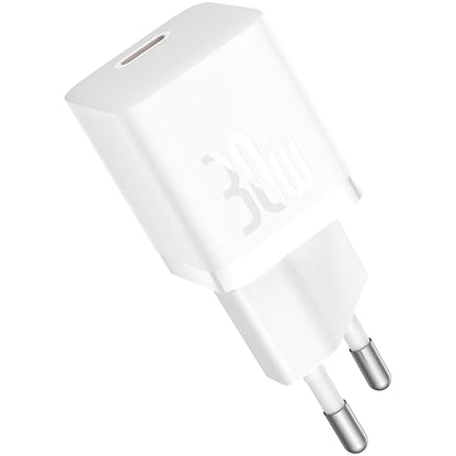 Cargador de red Baseus GaN GaN Mini 1C, 30W, 3A, 1 x USB-C, Blanco CCGN070502