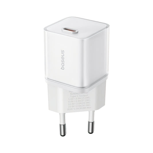 Cargador de Red Baseus GaN5S, 30W, 3A, 1 x USB-C, Blanco P10162504213-00