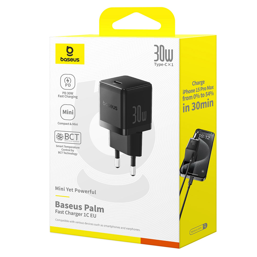 Cargador de Red Baseus Palm, 30W, 3A, 1 x USB-C, Negro P10111605113-00