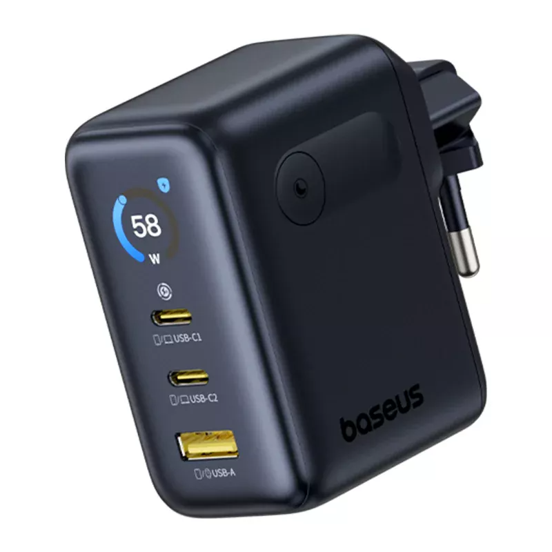 Cargador de Red Baseus PicoGo AE21 Display, 100W, 5A, 1 x USB-A - 2 x USB-C, Negro E0121B00