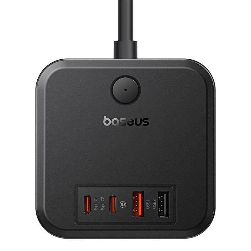 Cargador de red Baseus PowerCombo Cube, 30W, 3A, 2 x USB-A - 2 x USB-C - 3 x Schuko, Negro E00066400117-00 