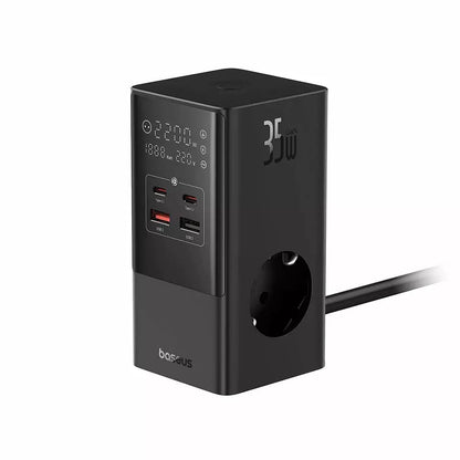 Cargador de red Baseus PowerCombo, 35W, 5A, 2 x USB-A - 2 x USB-C - 3 x Schuko, Negro E00023606113-00 