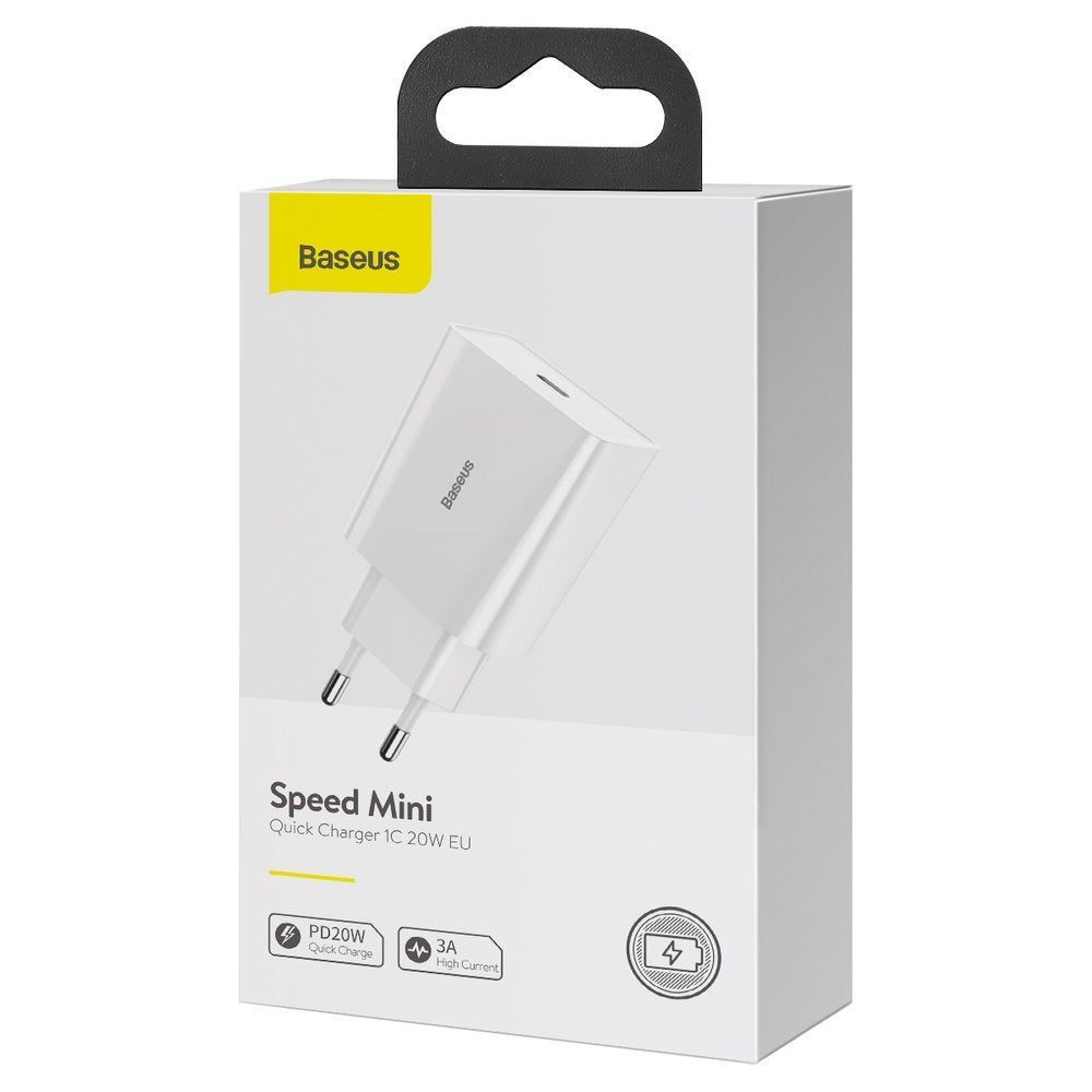 Cargador de Red Baseus Speed Mini, 20W, 3A, 1 x USB-C, Blanco CCFS-SN02