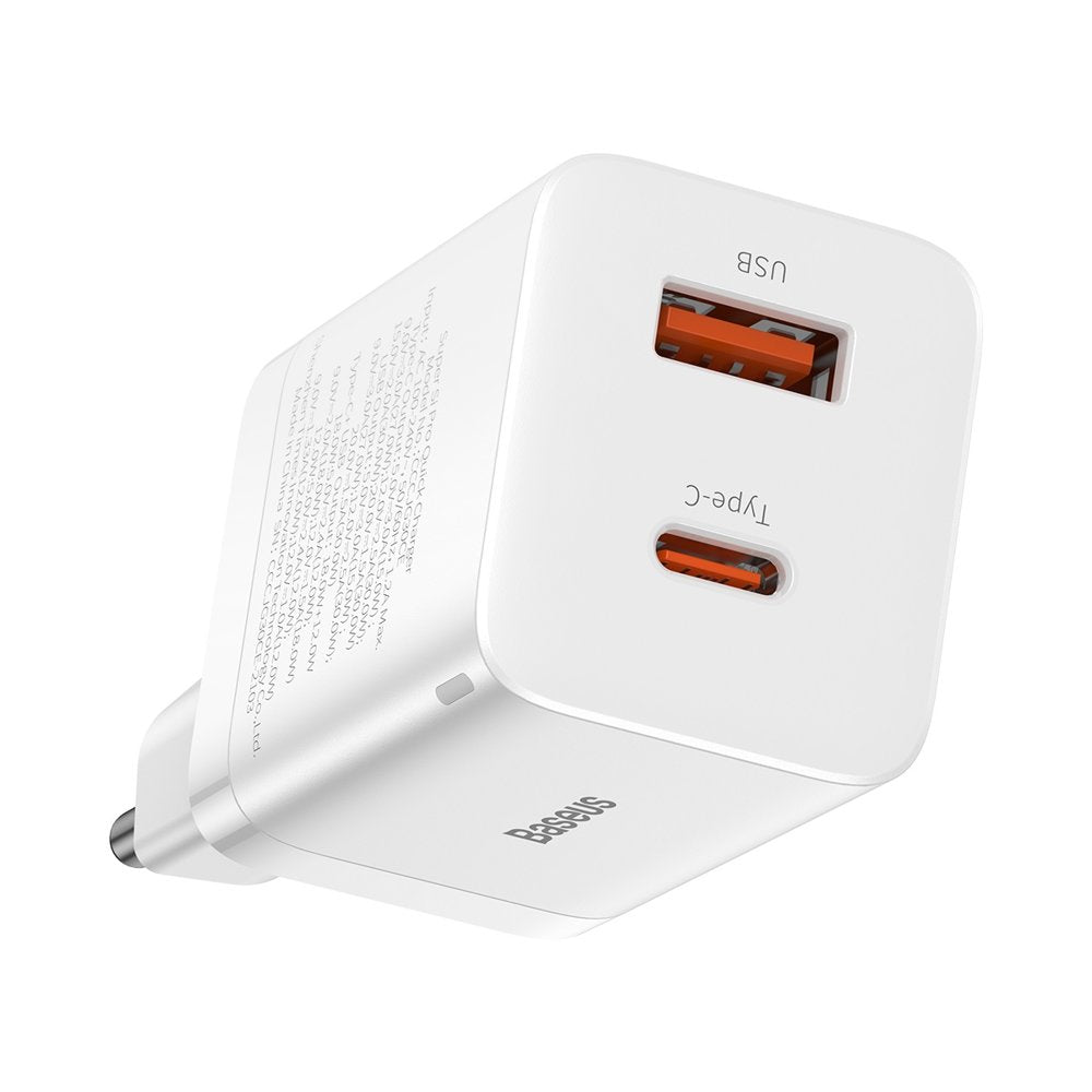 Cargador de red Baseus Super Si Pro, 30W, 3A, 1 x USB-A - 1 x USB-C, Blanco CCSUPP-E02