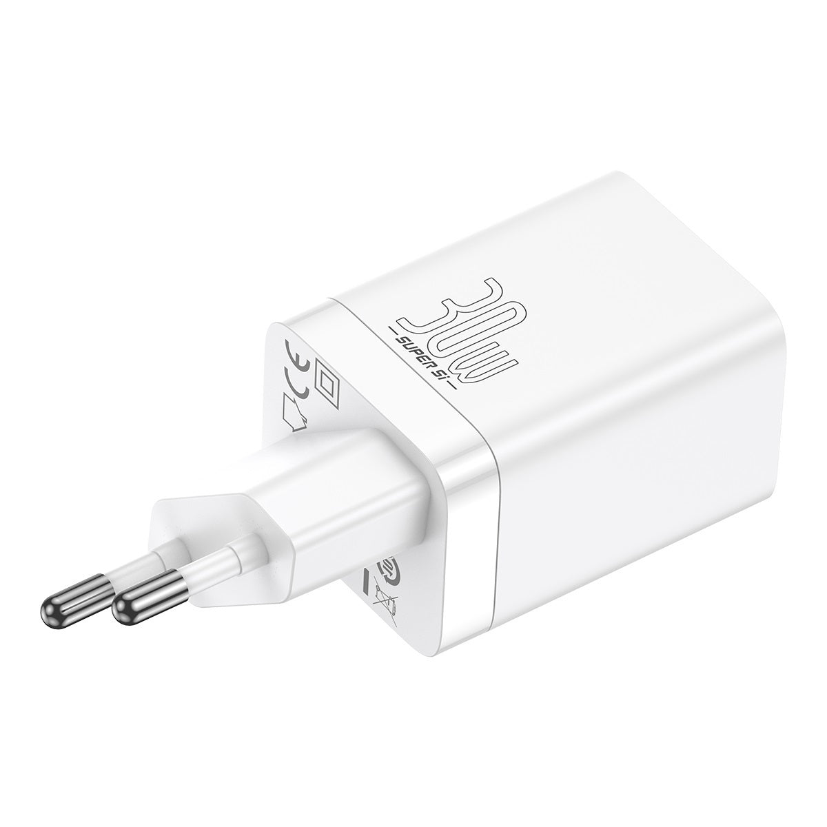 Cargador de red Baseus Super Si Pro, 30W, 3A, 1 x USB-A - 1 x USB-C, Blanco CCSUPP-E02