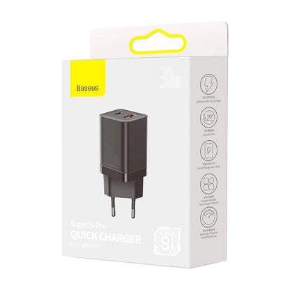 Cargador de red Baseus Super Si Pro, 30W, 3A, 1 x USB-A - 1 x USB-C, Negro CCSUPP-E01