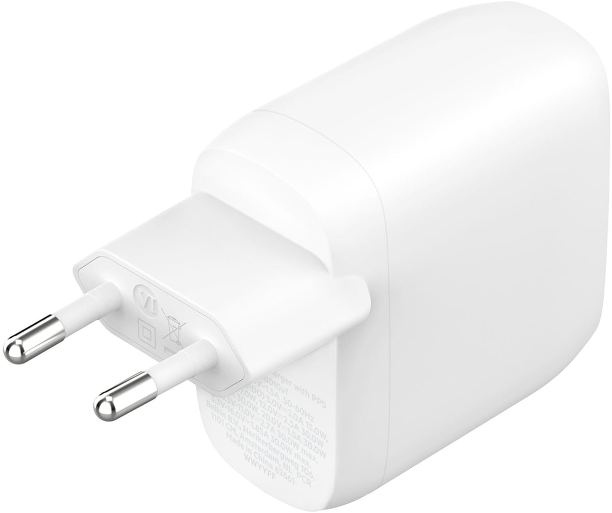 Belkin BoostCharge Pro Dual Wall Charger, 60W, 3A, 2 x USB-C, White WCB010vfWH