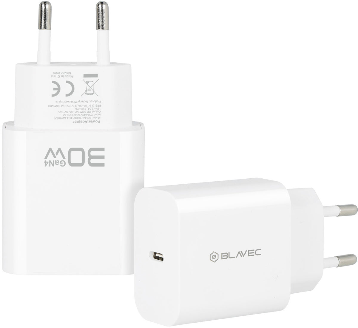 Cargador de red Blavec BC-14, 30 W, 3 A, 1 x USB-C, blanco