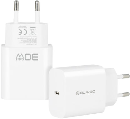 Cargador de red Blavec BC-14, 30 W, 3 A, 1 x USB-C, blanco