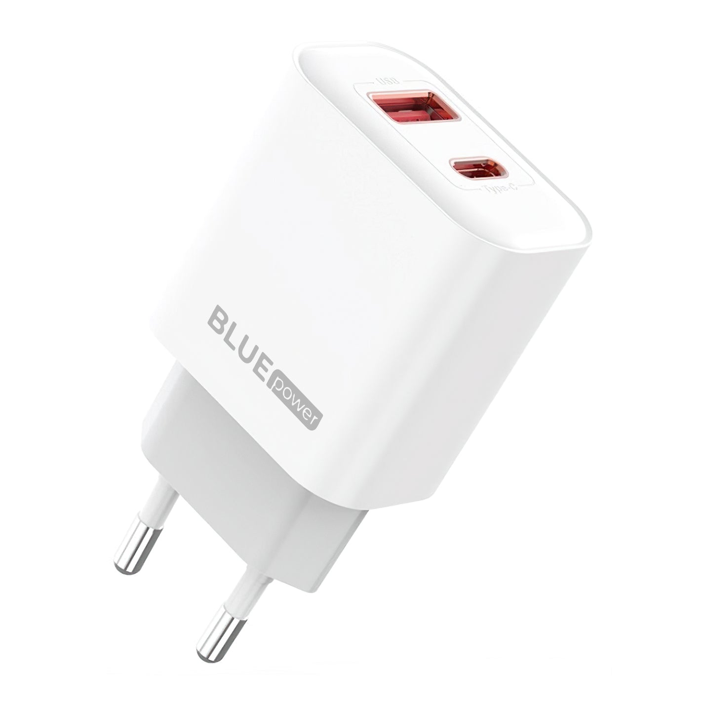 Cargador de red Blue Power BPCE12, 20W, 3A, 1 x USB-A - 1 x USB-C, Blanco 