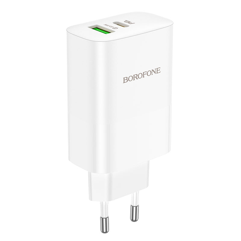 Cargador de red Borofone BN10, 65W, 5A, 1 x USB-A - 1 x USB-C, Blanco 