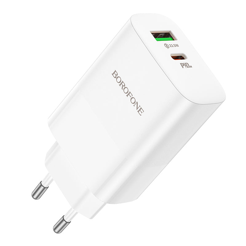 Cargador de red Borofone BN10, 65W, 5A, 1 x USB-A - 1 x USB-C, Blanco 