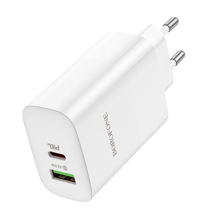 Cargador de red Borofone BN10, 65W, 5A, 1 x USB-A - 1 x USB-C, Blanco 