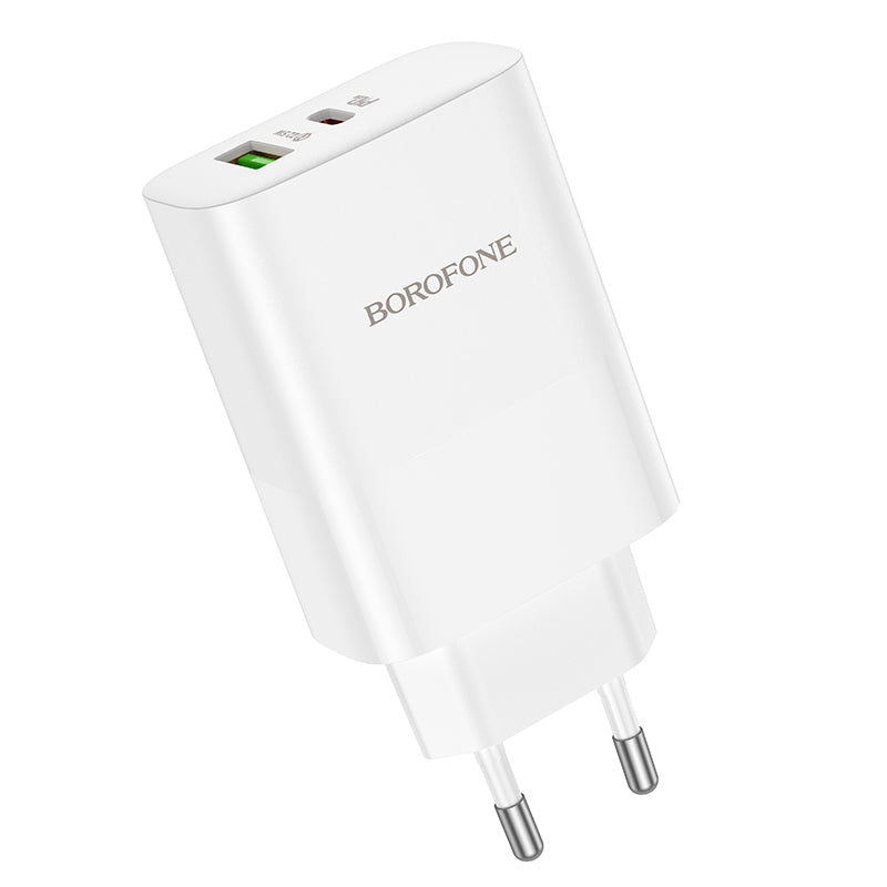 Cargador de red Borofone BN10, 65W, 5A, 1 x USB-A - 1 x USB-C, Blanco 