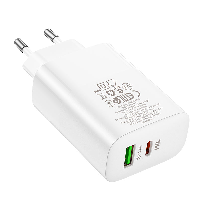 Cargador de red Borofone BN10, 65W, 5A, 1 x USB-A - 1 x USB-C, Blanco 