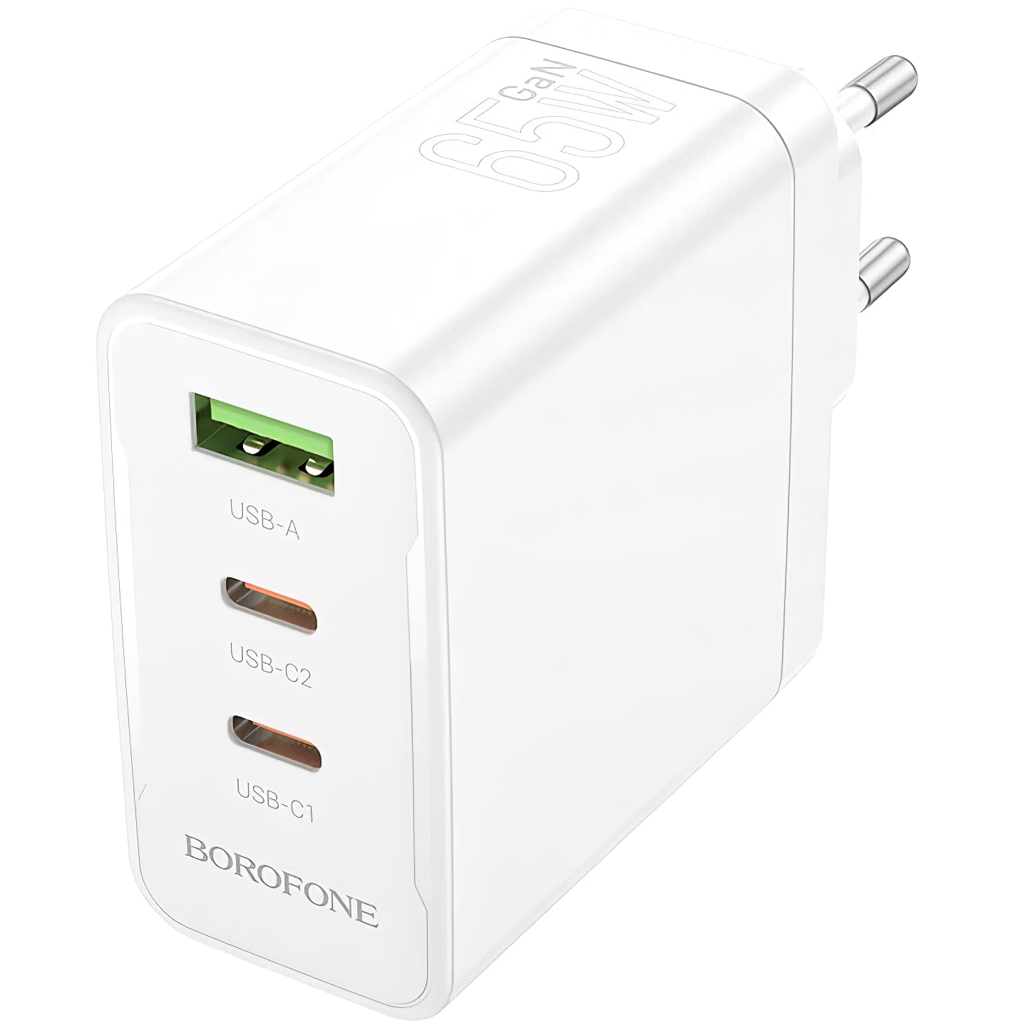 Cargador de red Borofone BN12, 65W, 5A, 1 x USB-A - 2 x USB-C, Blanco