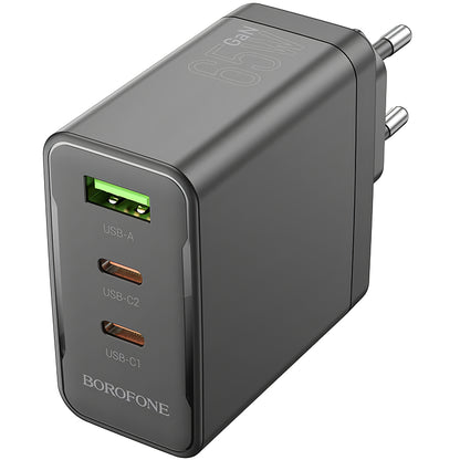 Cargador de red Borofone BN12, 65W, 5A, 1 x USB-A - 2 x USB-C, Negro