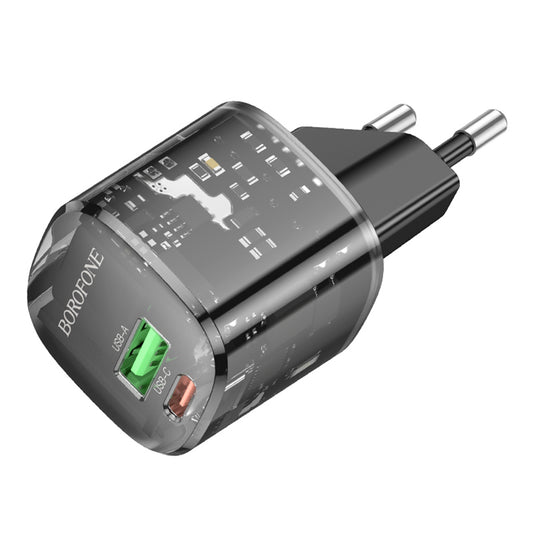 Cargador de Red Borofone BN17 Sunlight, 20W, 3A, 1 x USB-A - 1 x USB-C, Negro