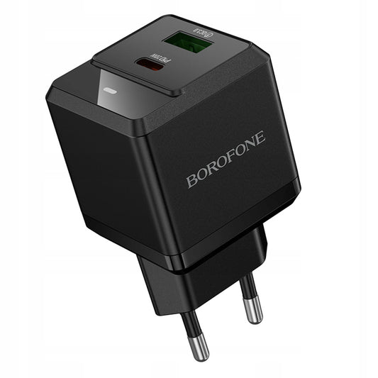 Cargador de Red Borofone BN19 Intenso, 20W, 3A, 1 x USB-A - 1 x USB-C, Negro