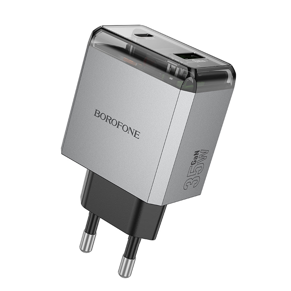Cargador de Red Borofone BN20 Lena, 35W, 3A, 1 x USB-A - 1 x USB-C, Gris