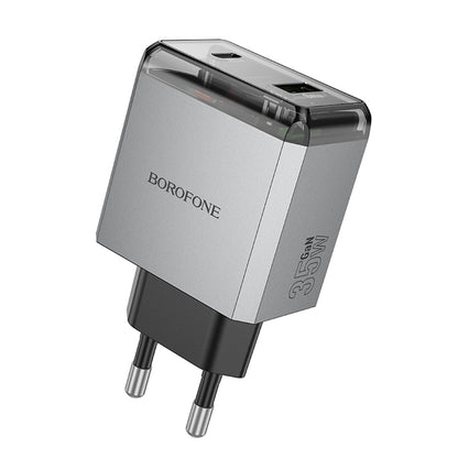 Cargador de Red Borofone BN20 Lena, 35W, 3A, 1 x USB-A - 1 x USB-C, Gris