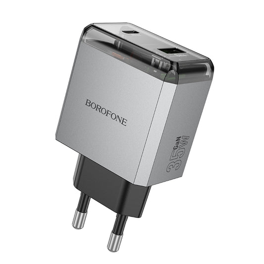 Cargador de Red Borofone BN20 Lena, 35W, 3A, 1 x USB-A - 1 x USB-C, Gris