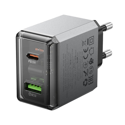 Cargador de Red Borofone BN20 Lena, 35W, 3A, 1 x USB-A - 1 x USB-C, Gris