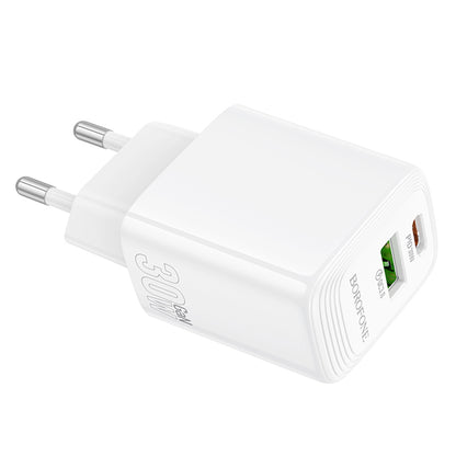 Cargador de Red Borofone BN29 Fuente, 30W, 3A, 1 x USB-A - 1 x USB-C, Blanco