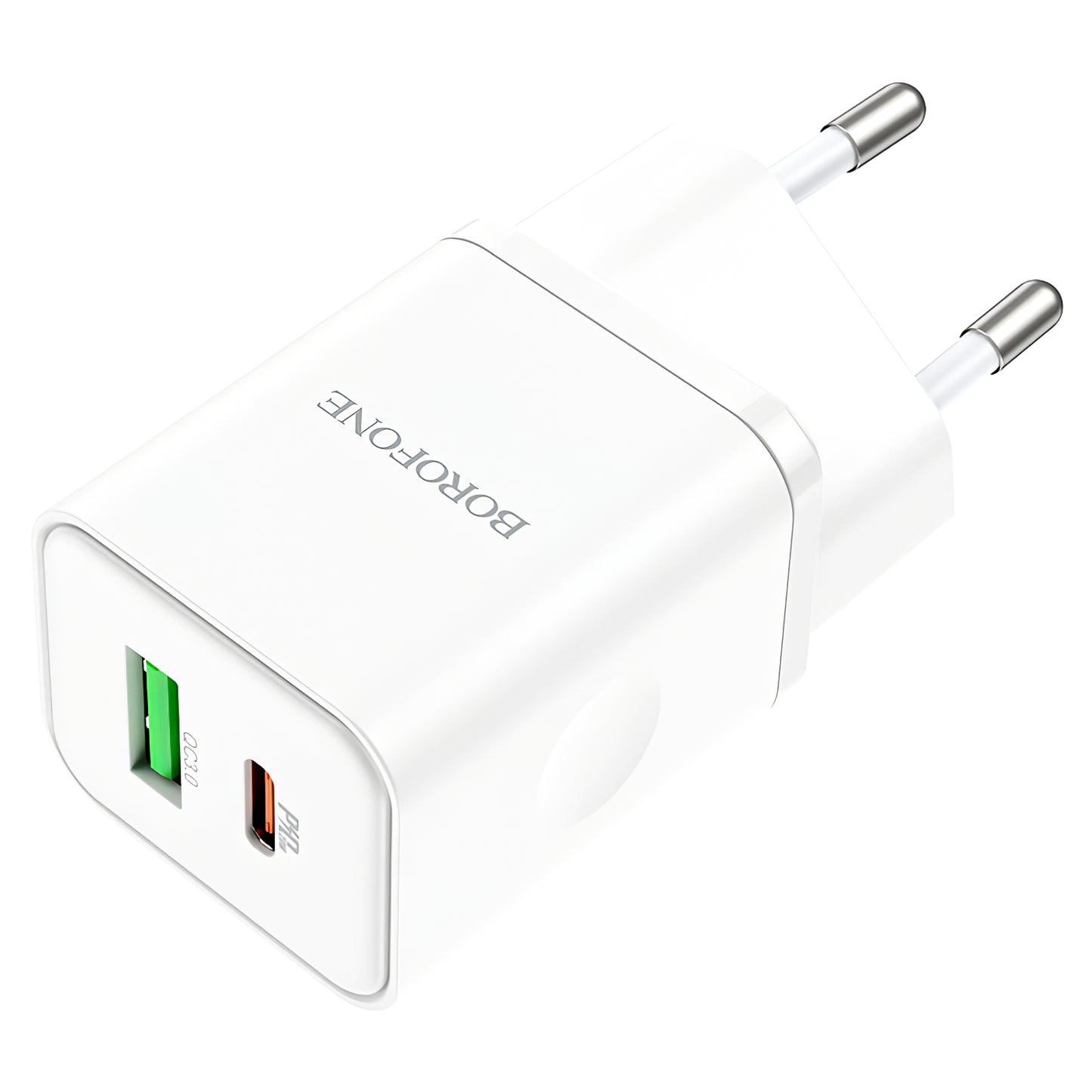 Cargador de red Borofone BN7, 20W, 3A, 1 x USB-A - 1 x USB-C, Blanco 