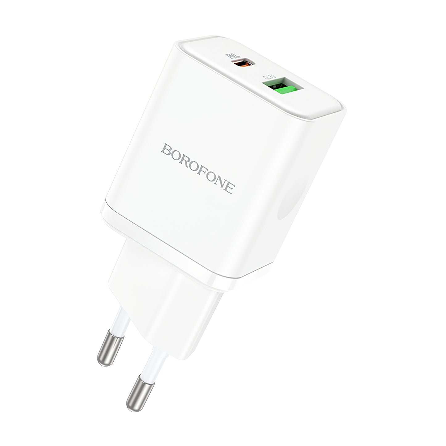 Cargador de red Borofone BN7, 20W, 3A, 1 x USB-A - 1 x USB-C, Blanco 