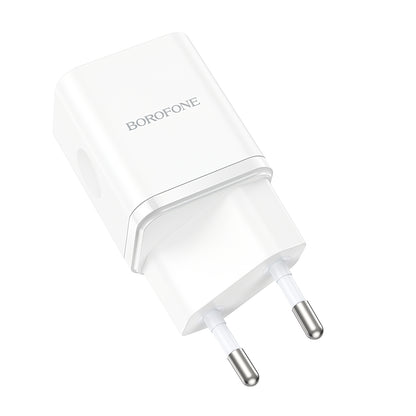 Cargador de red Borofone BN7, 20W, 3A, 1 x USB-A - 1 x USB-C, Blanco 