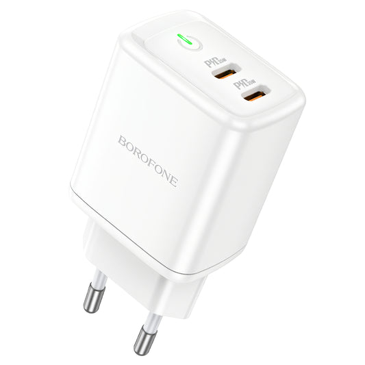 Cargador de red Borofone BN9, 35W, 3A, 2 x USB-C, Blanco 