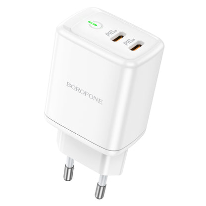 Cargador de red Borofone BN9, 35W, 3A, 2 x USB-C, Blanco 