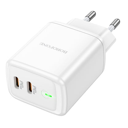 Cargador de red Borofone BN9, 35W, 3A, 2 x USB-C, Blanco 