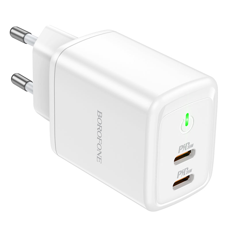 Cargador de red Borofone BN9, 35W, 3A, 2 x USB-C, Blanco 