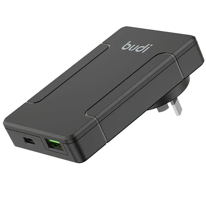 Cargador de red Budi, 65 W, 3 A, 1 x USB-A - 1 x USB-C, negro, renovado 