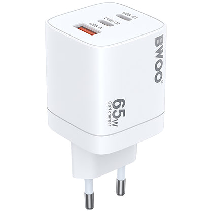 Cargador de red BWOO CDA147, 65 W, 4,5 A, 1 x USB-A - 2 x USB-C, Blanco 