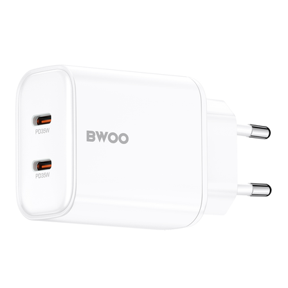 Cargador de Red BWOO CDA206, 35W, 3A, 2 x USB-C, Blanco
