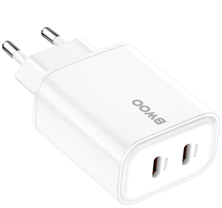 Cargador de Red BWOO CDA206, 35W, 3A, 2 x USB-C, Blanco