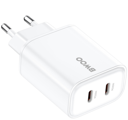 Cargador de Red BWOO CDA206, 35W, 3A, 2 x USB-C, Blanco
