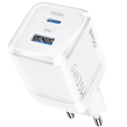 Cargador de Red BWOO CDA222, 35W, 3A, 1 x USB-A - 1 x USB-C, Blanco