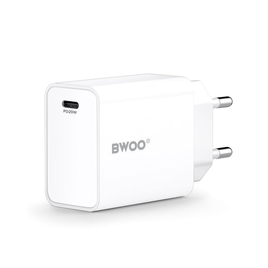 Cargador de Red BWOO CDA226, 20W, 3A, 1 x USB-C, Blanco