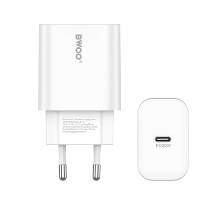 Cargador de Red BWOO CDA233, 20W, 3A, 1 x USB-C, Blanco