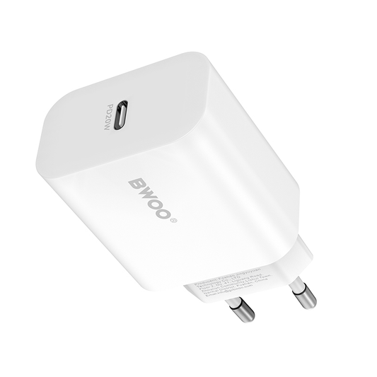 Cargador de Red BWOO CDA233, 20W, 3A, 1 x USB-C, Blanco