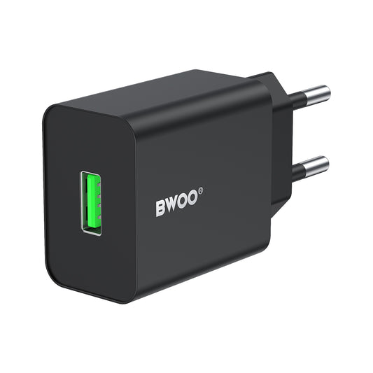 Cargador de Red BWOO CDA249, 12W, 2.4A, 1 x USB-A, Negro