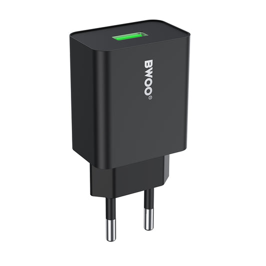 Cargador de Red BWOO CDA249, 12W, 2.4A, 1 x USB-A, Negro