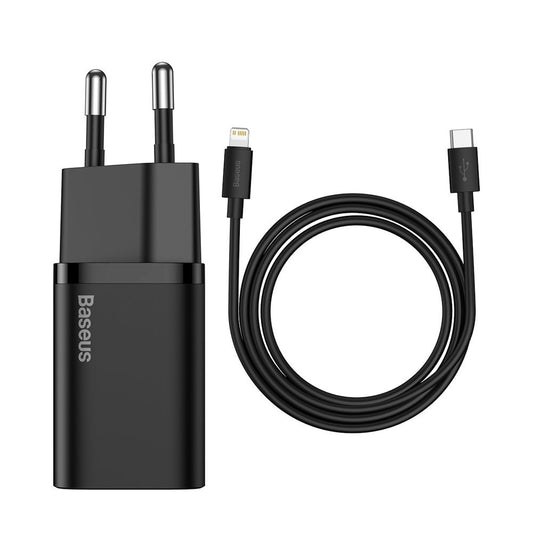 Cargador de red Baseus Super Si con cable Lightning, 20 W, 3 A, 1 x USB-C, negro TZCCCSUP-B01