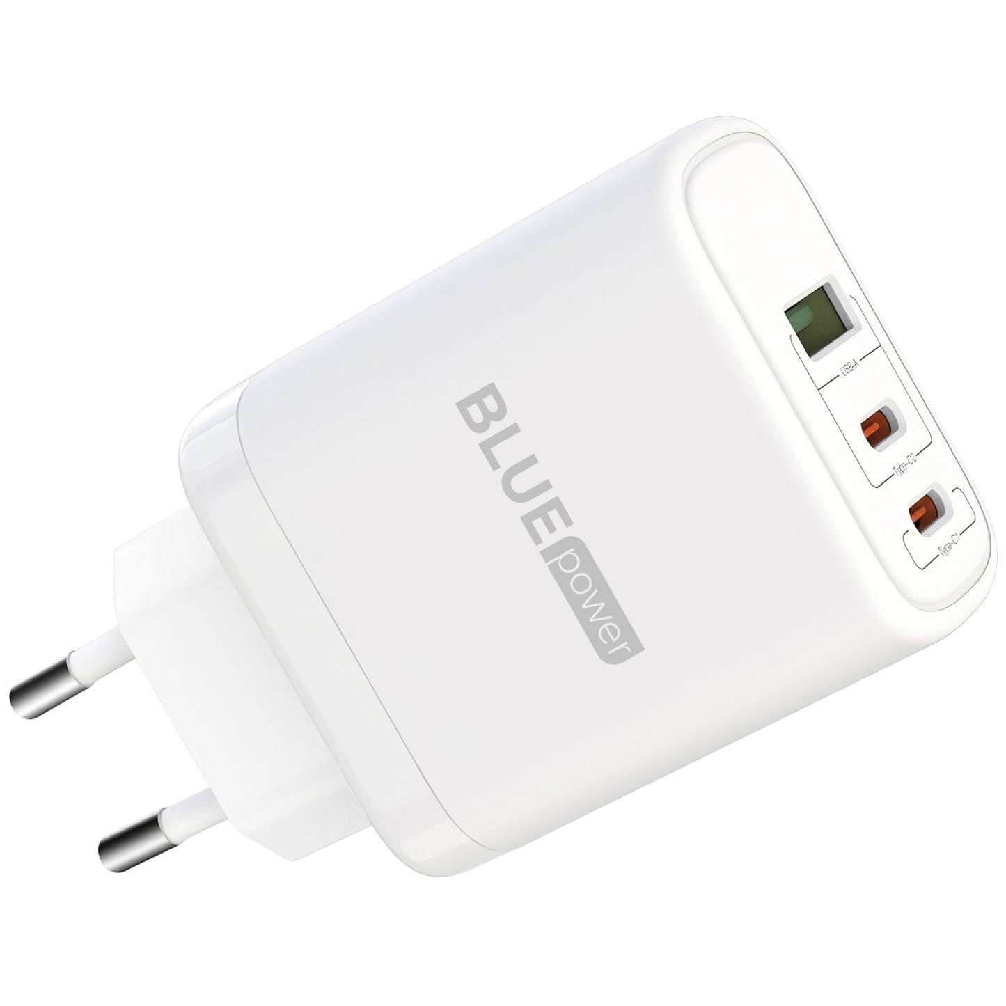 Cargador de red con cable USB-C BLUE Power BPCE04, 65 W, 3,25 A, 1 x USB-A - 2 x USB-C, blanco